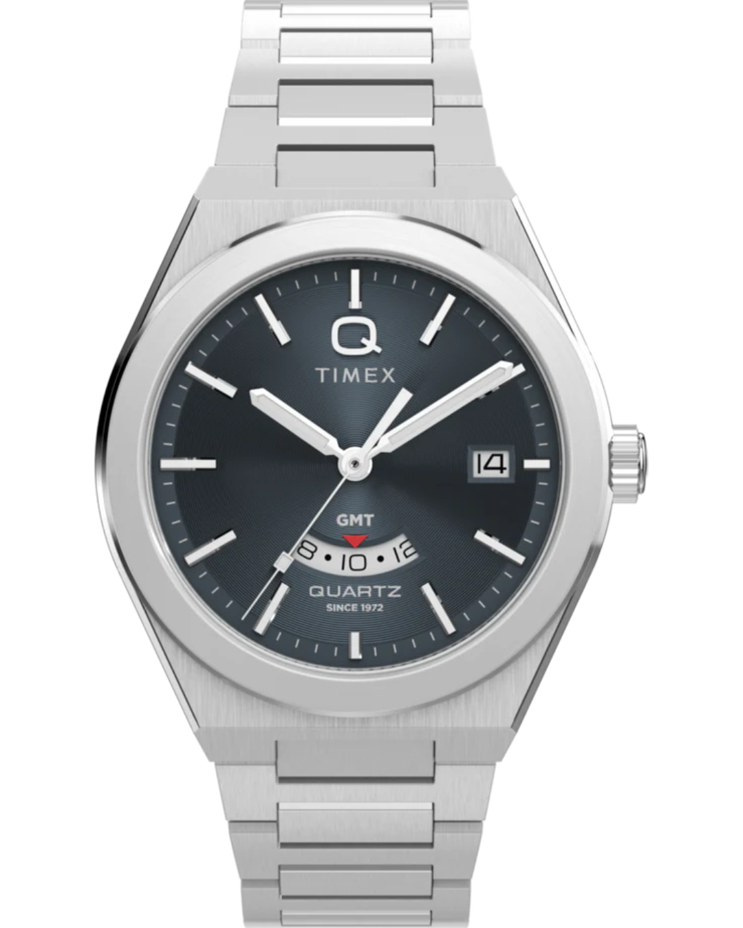 Timex Q GMT stainless steel bracelet stock photo