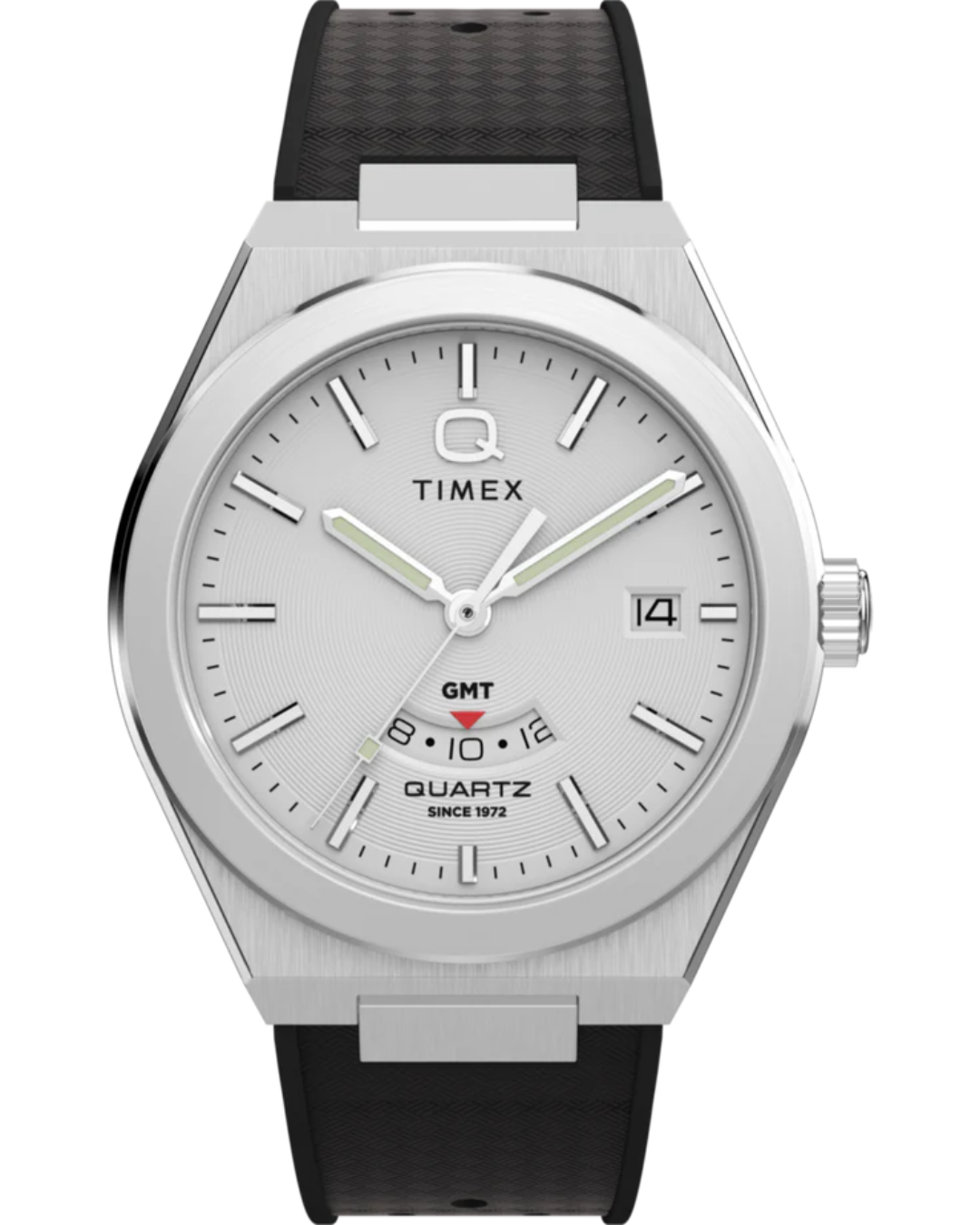 Timex Q GMT stainless rubber strap stock photo