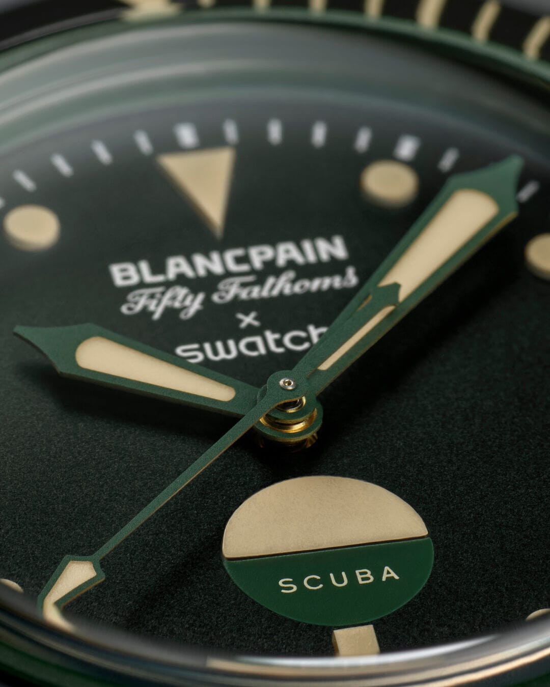 Swatch x Blancpain Green Abyss dial close-up