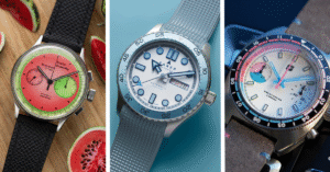 Colourful summer watches featuring the Studio Underd0g Waterml0ne, Farer FRESHWATER and the Straton Yacht Racer Quartz