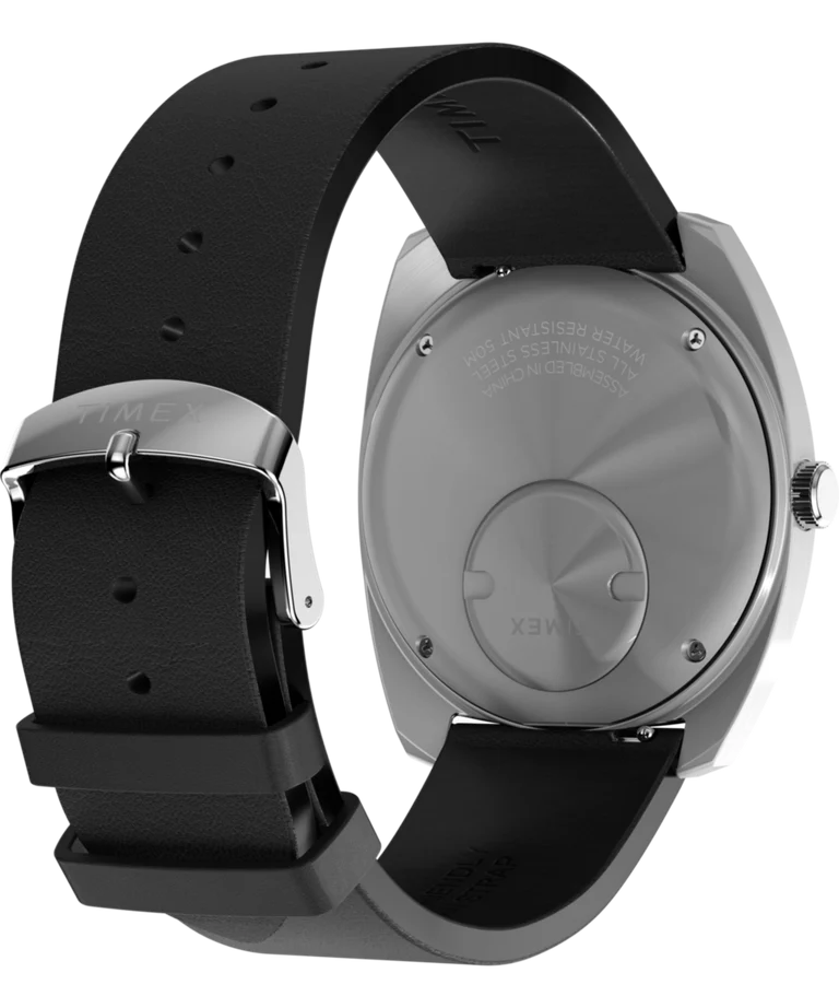 Q Timex® 1975 Enigma 37mm Leather Strap Watch caseback