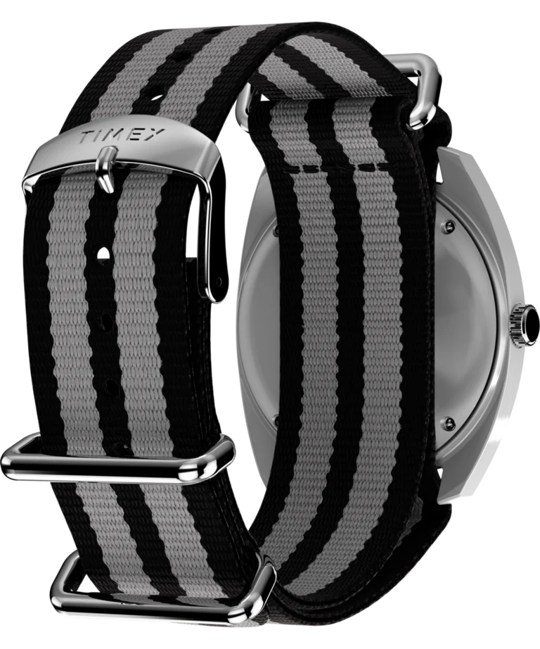 Q Timex® 1975 Enigma 37mm Leather Strap Watch caseback