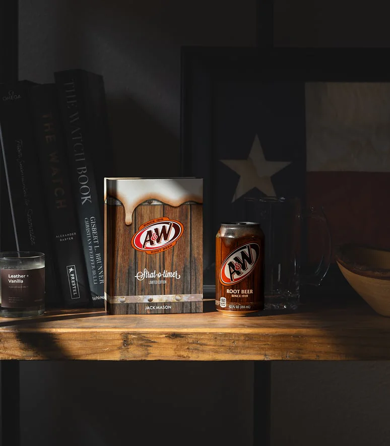 Jack Mason A&W® Root Beer Limited Edition Strat-o-timer GMT packaging