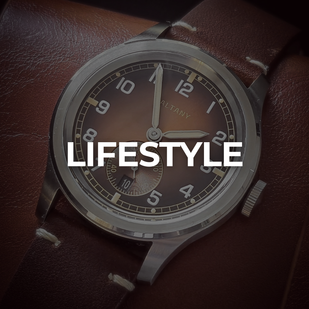 Watch styled in a warm lifestyle scene on brown leather watchroll — lifestyle watch photography