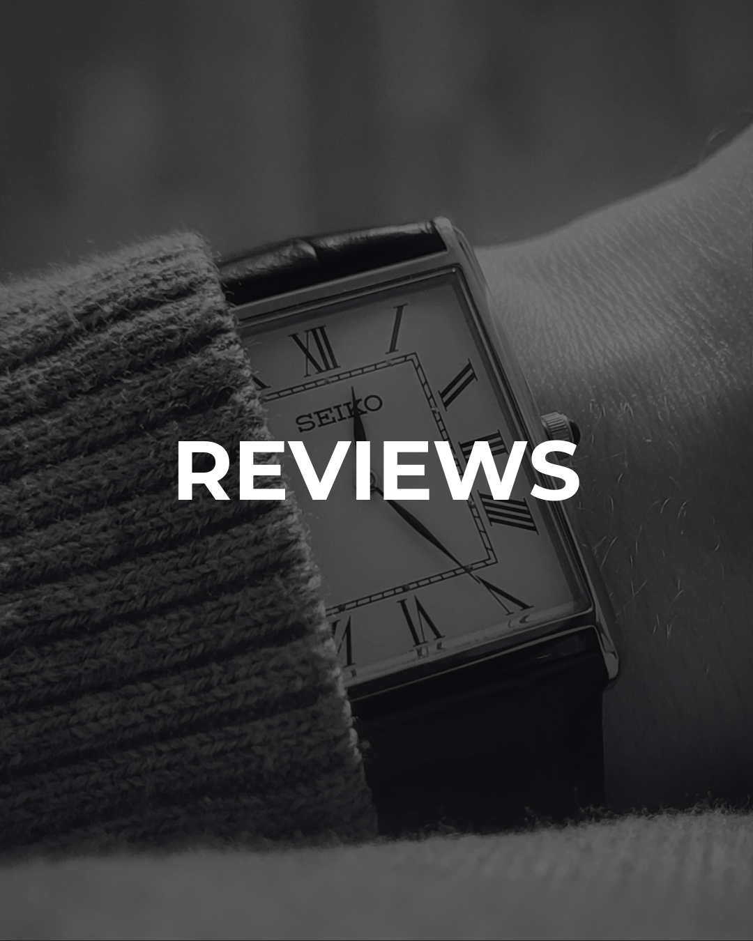 Seiko rectangular dress watch on wrist, illustrating in-depth watch reviews