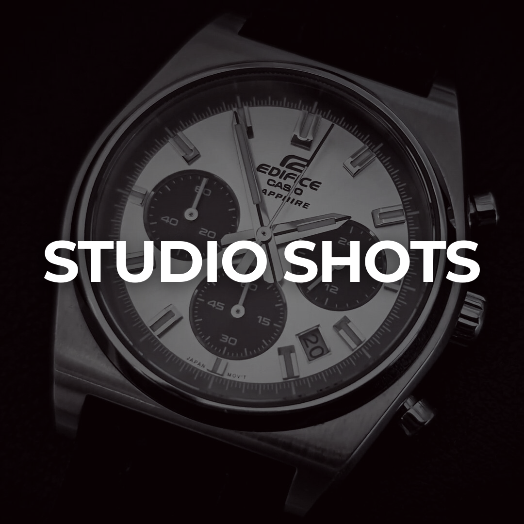 Casio Edifice chronograph watch in studio lighting — clean product-style watch photography