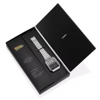 Casio Celebrates 40 Years of Back to the Future with a Retro Calculator Watch - Casio CA-500WEBF-1AER Special packaging